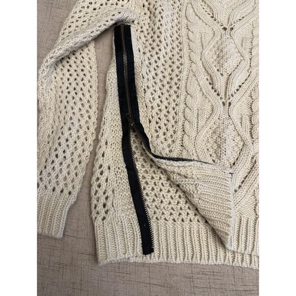 LOVESTITCH Sweater Womens Medium Cable Knit Cream Zipper Pullover - Picture 4 of 7